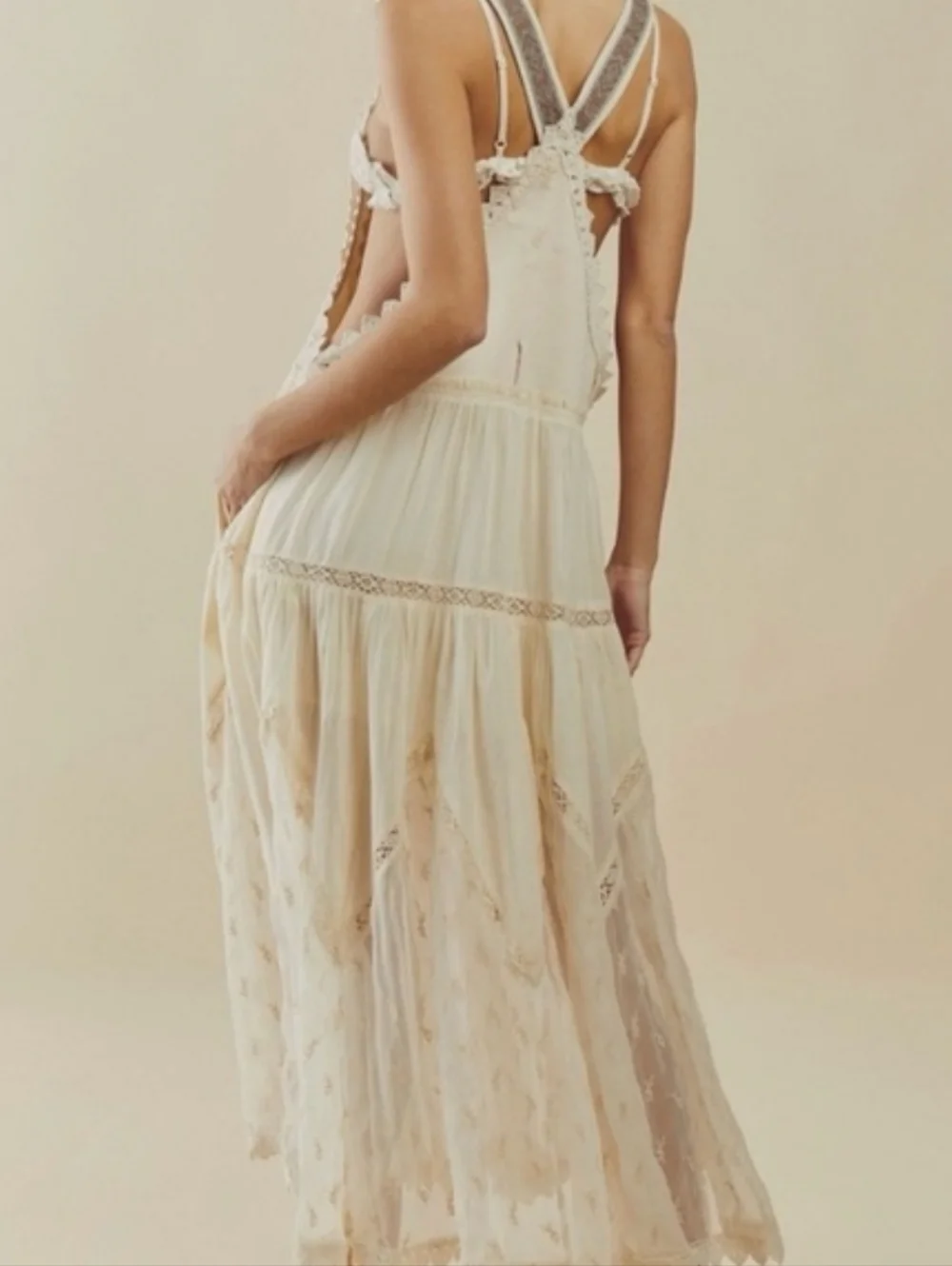Free People Trails End Lace Crochet Vintage Overall Maxi Dress Skirtall XL - Picture 3 of 15